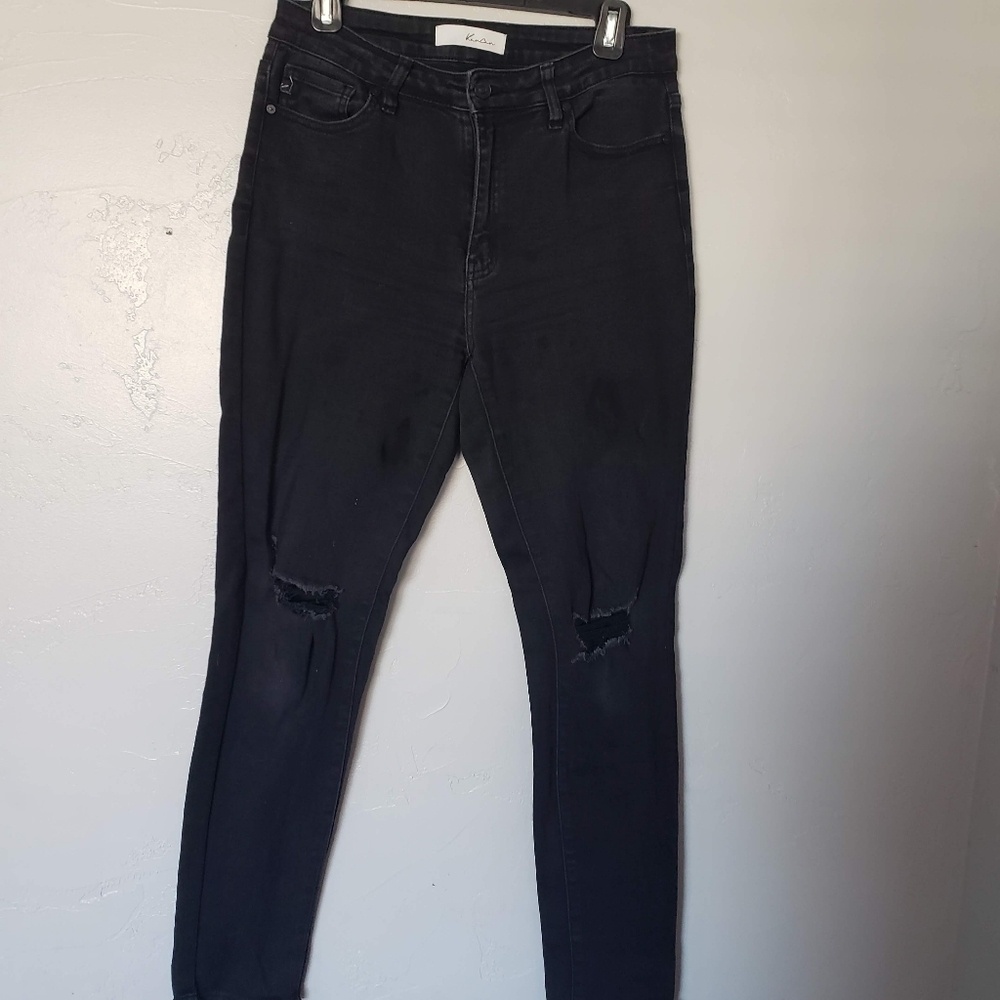 KanCan Women's 9 28 Black Distressed Skinny Jeans Denim Holey Knees High Rise